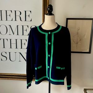 J.Crew Navy & Green Merino Wool Cardigan